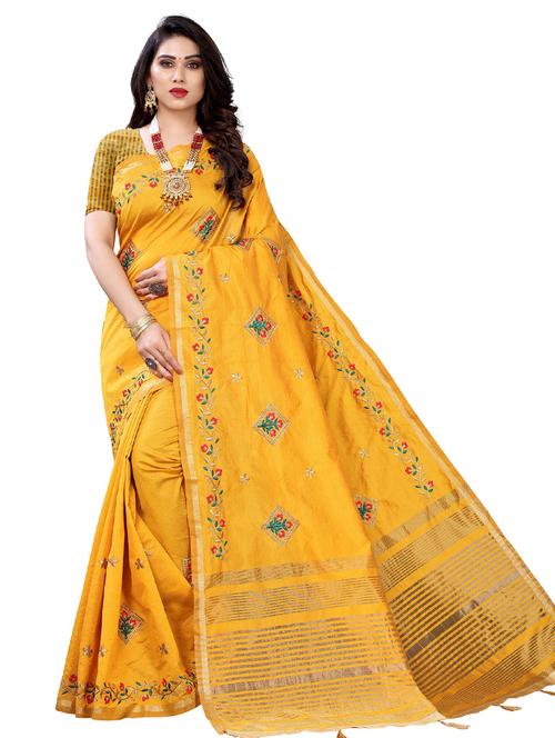 yellow silk blend assam saree with blouse - 20202423 - Very Small Image - 1