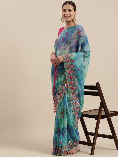 blue embroidered saree - 20202479 - Very Small Image - 1
