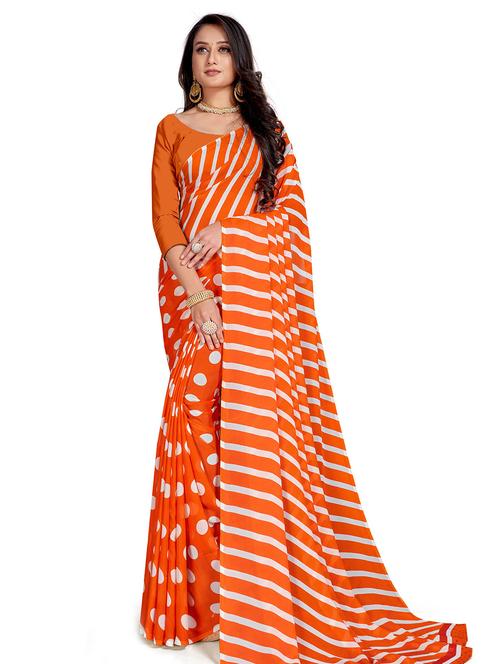 orange printed saree with blouse - 20202509 - Very Small Image - 1