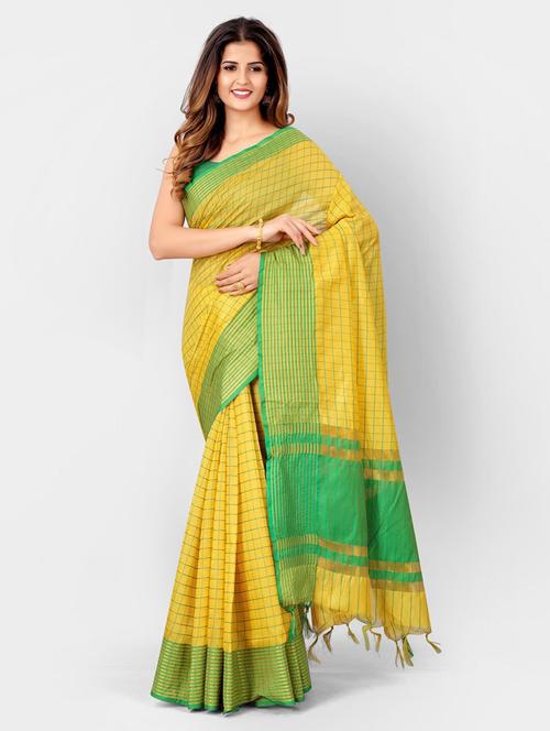yellow cotton blend banarasi saree with blouse - 20202536 - Very Small Image - 1