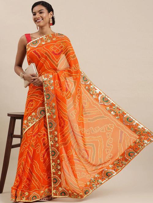 orange georgette bandhani saree with blouse - 20202539 - Very Small Image - 1