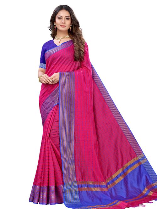 pink cotton blend saree with blouse - 20202542 - Very Small Image - 1