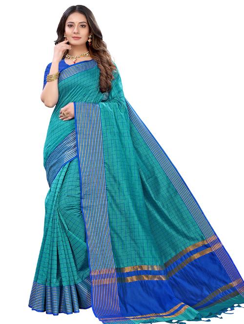 light blue cotton blend saree with blouse - 20202548 - Very Small Image - 1