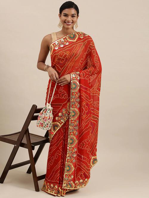 red georgette bandhani saree - 20202551 - Very Small Image - 1