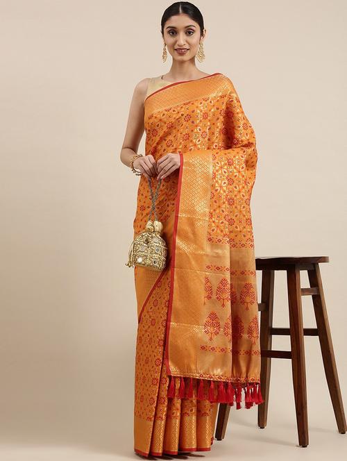 yellow silk blend patola saree - 20202592 - Very Small Image - 1