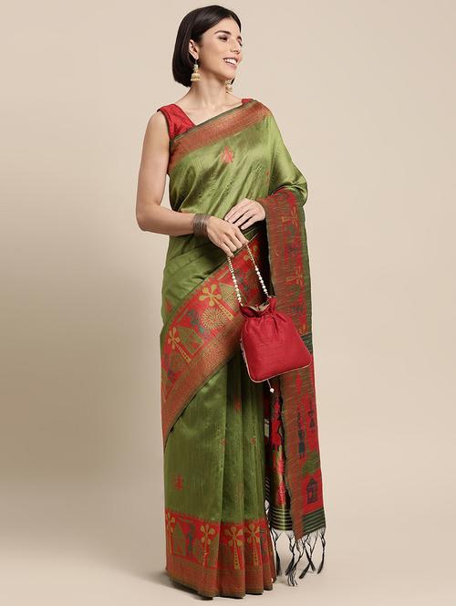 green silk blend bhagalpuri saree with blouse - 20202593 - Very Small Image - 1