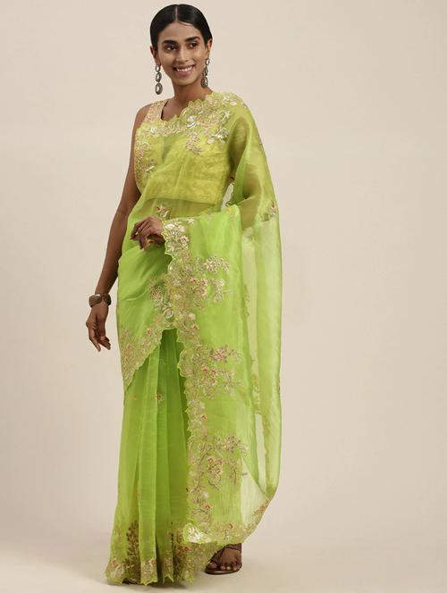 light green embroidered saree with blouse - 20202597 - Very Small Image - 1