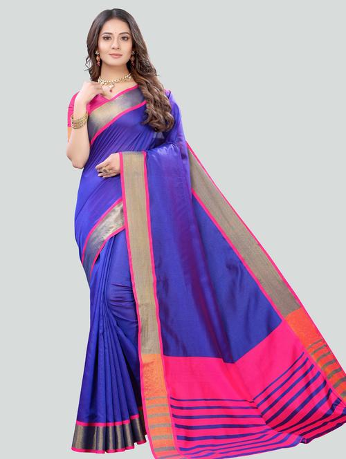 blue cotton blend saree - 20202648 - Very Small Image - 1