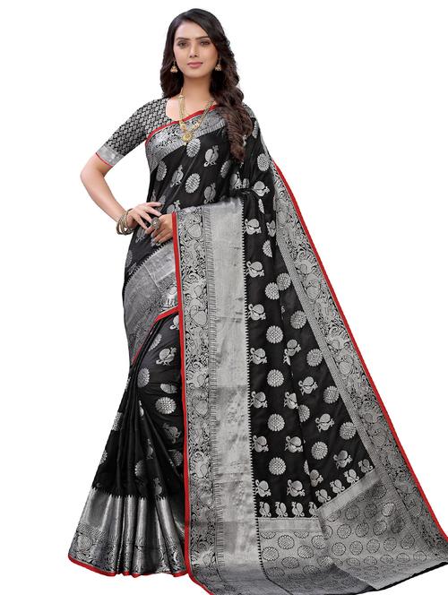 black silk banarasi saree - 20202671 - Very Small Image - 1