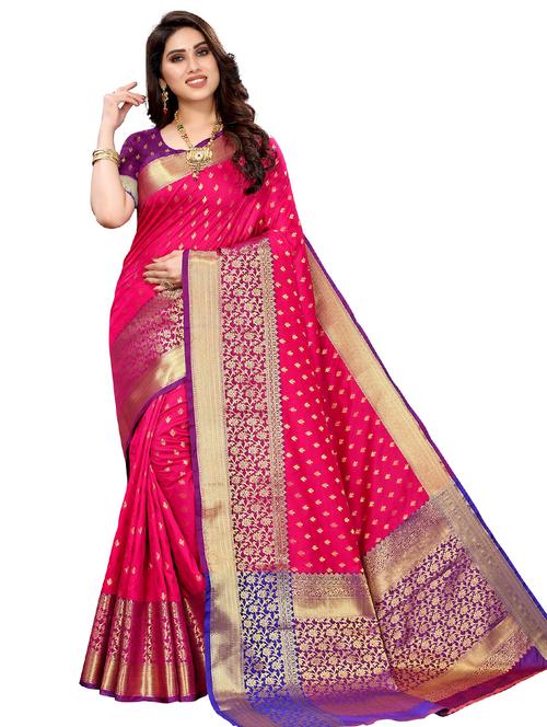 pink jacquard banarasi saree with blouse - 20202694 - Very Small Image - 1