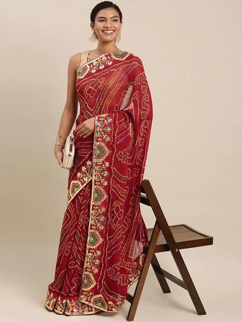 maroon georgette bandhani saree with blouse - 20202716 - Very Small Image - 1
