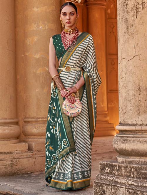 green self design printed saree - 20202761 - Very Small Image - 1