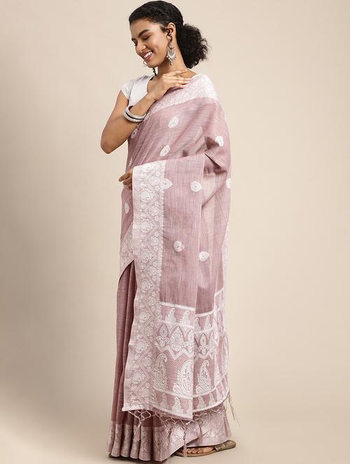 pink self design woven saree with blouse - 20202832 - Very Small Image - 1