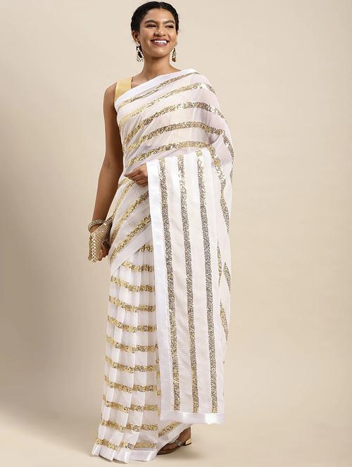 white stripes sequin work saree with blouse - 20202859 - Very Small Image - 1