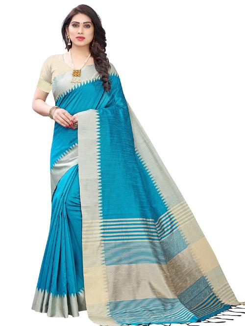 light blue stripes woven saree with blouse - 20202865 - Very Small Image - 1