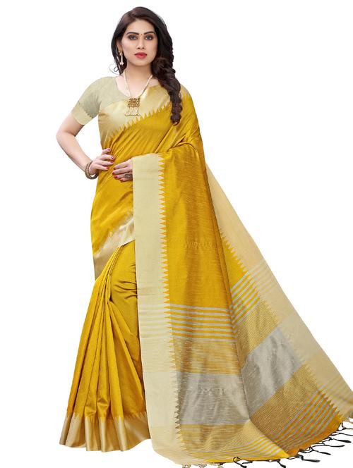 yellow stripes woven saree - 20202899 - Very Small Image - 1