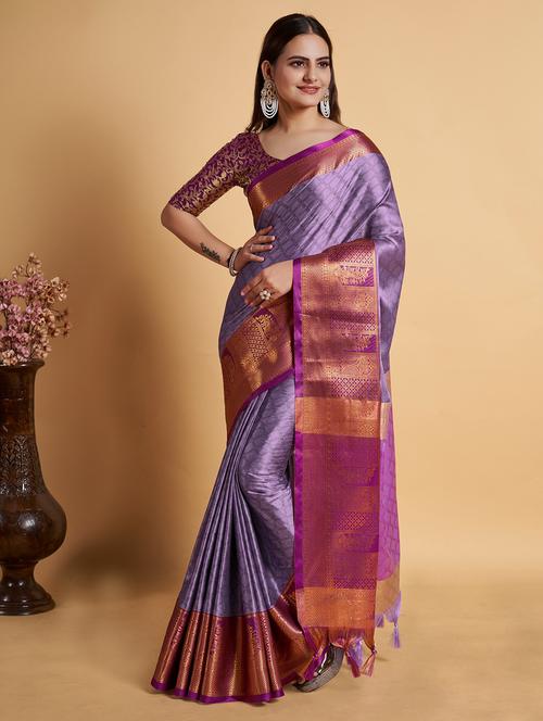 purple self design woven saree - 20202910 - Very Small Image - 1
