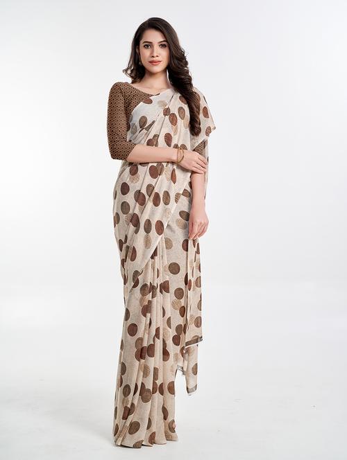 brown printed georgette saree - 20202919 - Very Small Image - 1