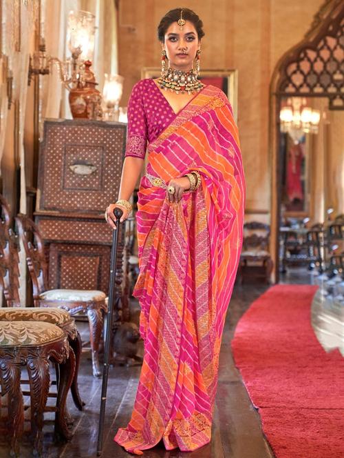 orange leheriya print georgette saree - 20202931 - Very Small Image - 1