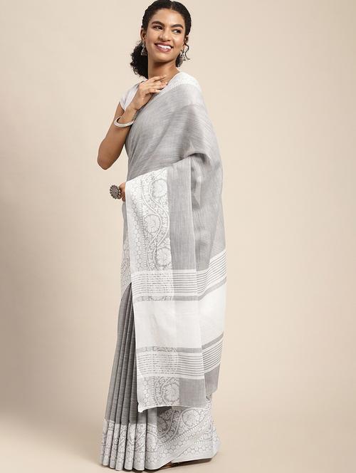 grey solid woven saree - 20202960 - Very Small Image - 1