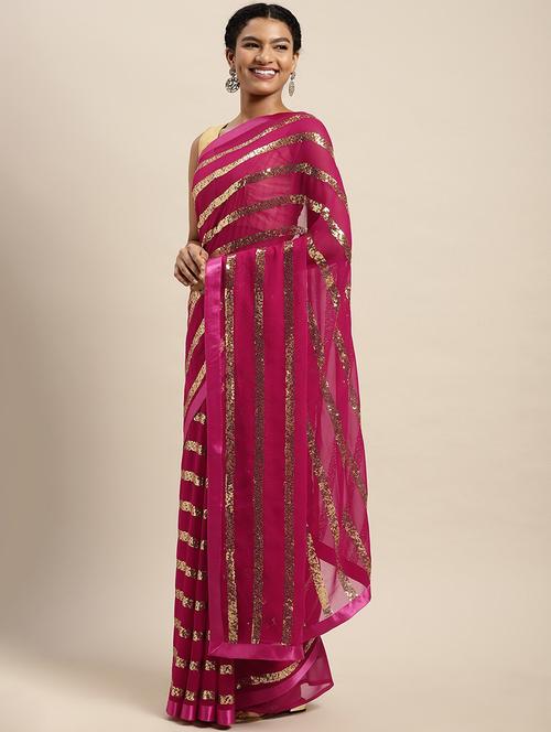 pink stripes sequin work saree with blouse - 20202962 - Very Small Image - 1