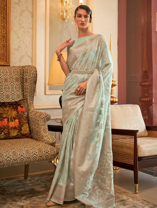 light green self design woven saree - 20202980 - Very Small Image - 1