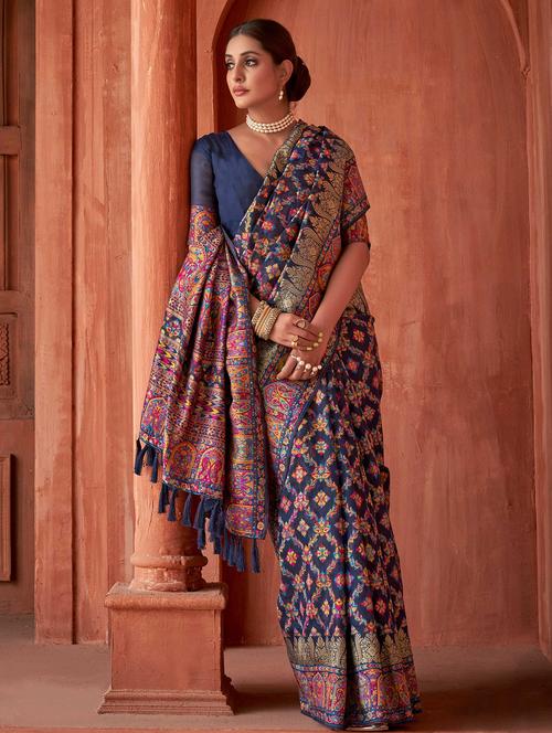 blue self design woven saree with blouse - 20203002 - Very Small Image - 1