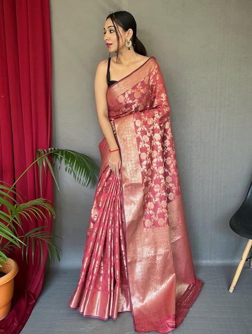 pink floral printed woven saree - 20203006 - Very Small Image - 1