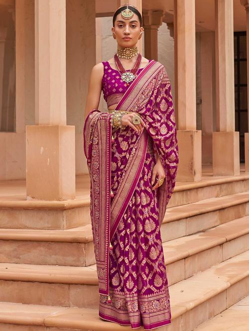 purple floral printed woven saree - 20203008 - Very Small Image - 1