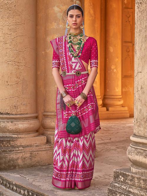 pink self design woven saree with blouse - 20203029 - Very Small Image - 1
