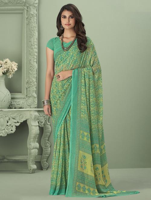 green self design printed geogette saree with blouse - 20203039 - Very Small Image - 1
