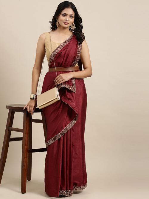 maroon solid plain georgette saree - 20203046 - Very Small Image - 1