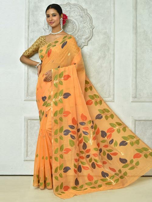 beige printed handloom saree with blouse - 20203849 - Very Small Image - 1