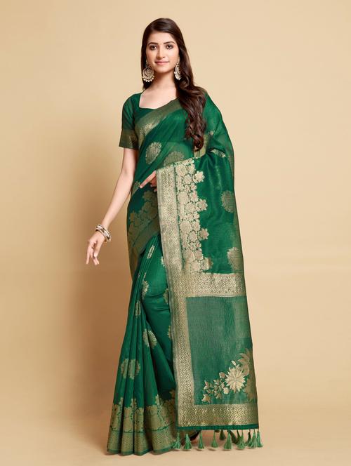 green self design woven saree with blouse - 20203851 - Very Small Image - 1