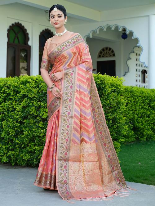 pink self design banarasi saree - 20203867 - Very Small Image - 1