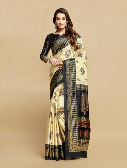 beige self design woven saree with blouse - 20203874 - Very Small Image - 1