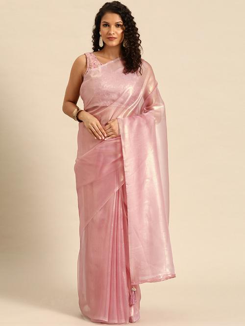 pink solid plain organza saree with blouse - 20203887 - Very Small Image - 1