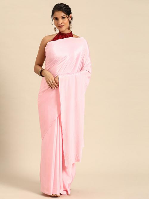 pink solid pain saree with blouse - 20203897 - Very Small Image - 1