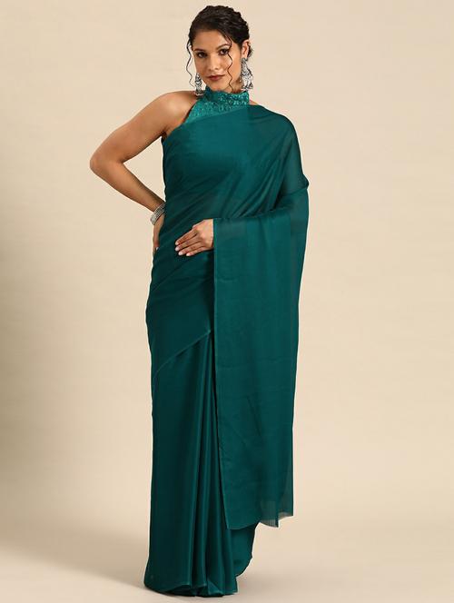 dark green solid plain saree - 20203898 - Very Small Image - 1