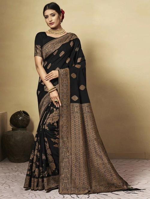 black self design banarasi saree with blouse - 20203916 - Very Small Image - 1