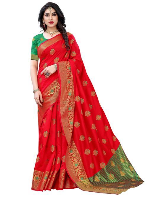 red self design banarasi saree with blouse - 20203920 - Very Small Image - 1