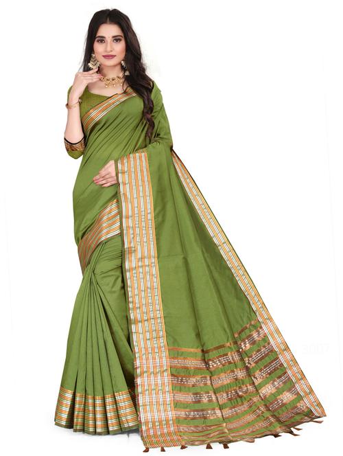 green stripes woven saree with blouse - 20203923 - Very Small Image - 1