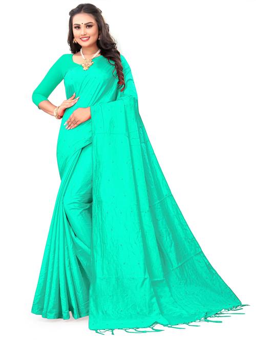 light blue solid silk blend saree with blouse - 20203938 - Very Small Image - 1