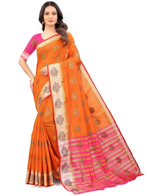 orange self design woven saree with blouse - 20203943 - Very Small Image - 1