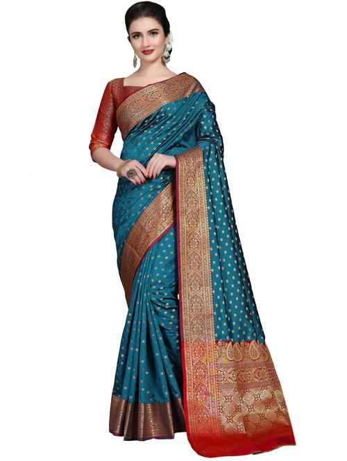 blue self design banarasi silk saree - 20203947 - Very Small Image - 1