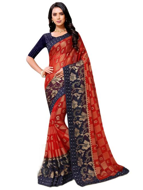 red floral printed saree with blouse - 20203949 - Very Small Image - 1
