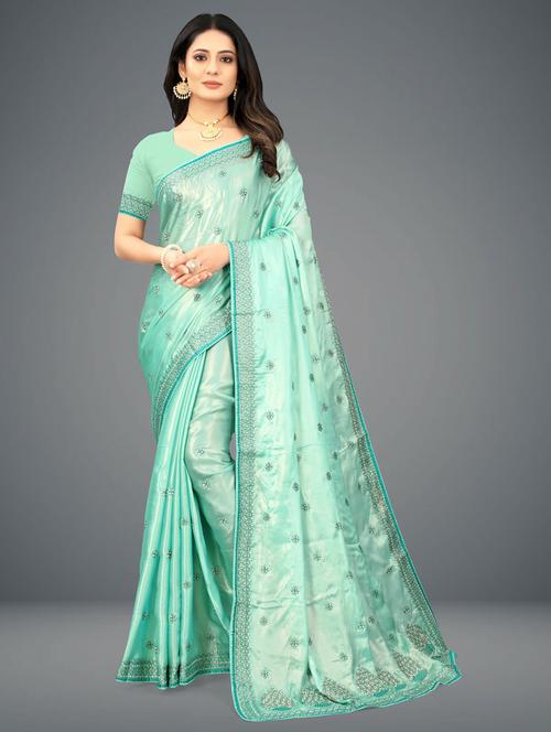 light green self design embellished saree with blouse - 20203959 - Very Small Image - 1