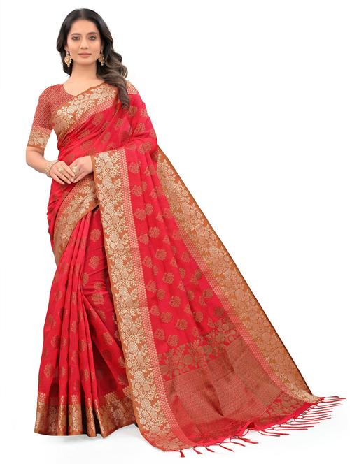 red self design chanderi saree with blouse - 20203964 - Very Small Image - 1