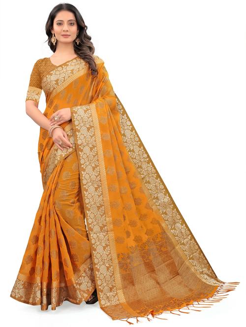 yelloe self design chanderi saree with blouse - 20203965 - Very Small Image - 1