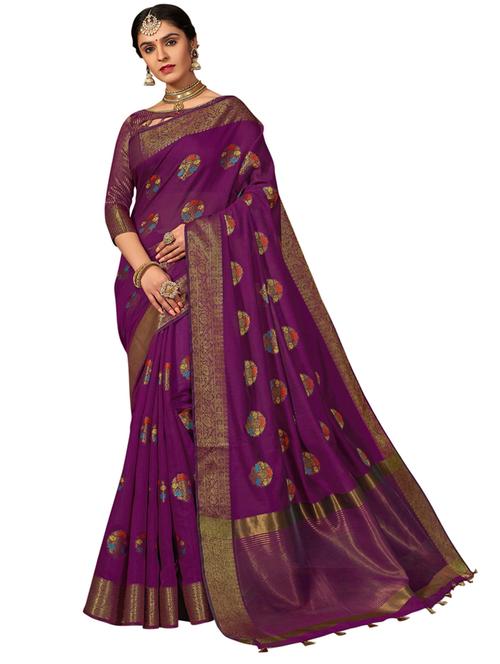 purple self design woven saree with blouse - 20203971 - Very Small Image - 1